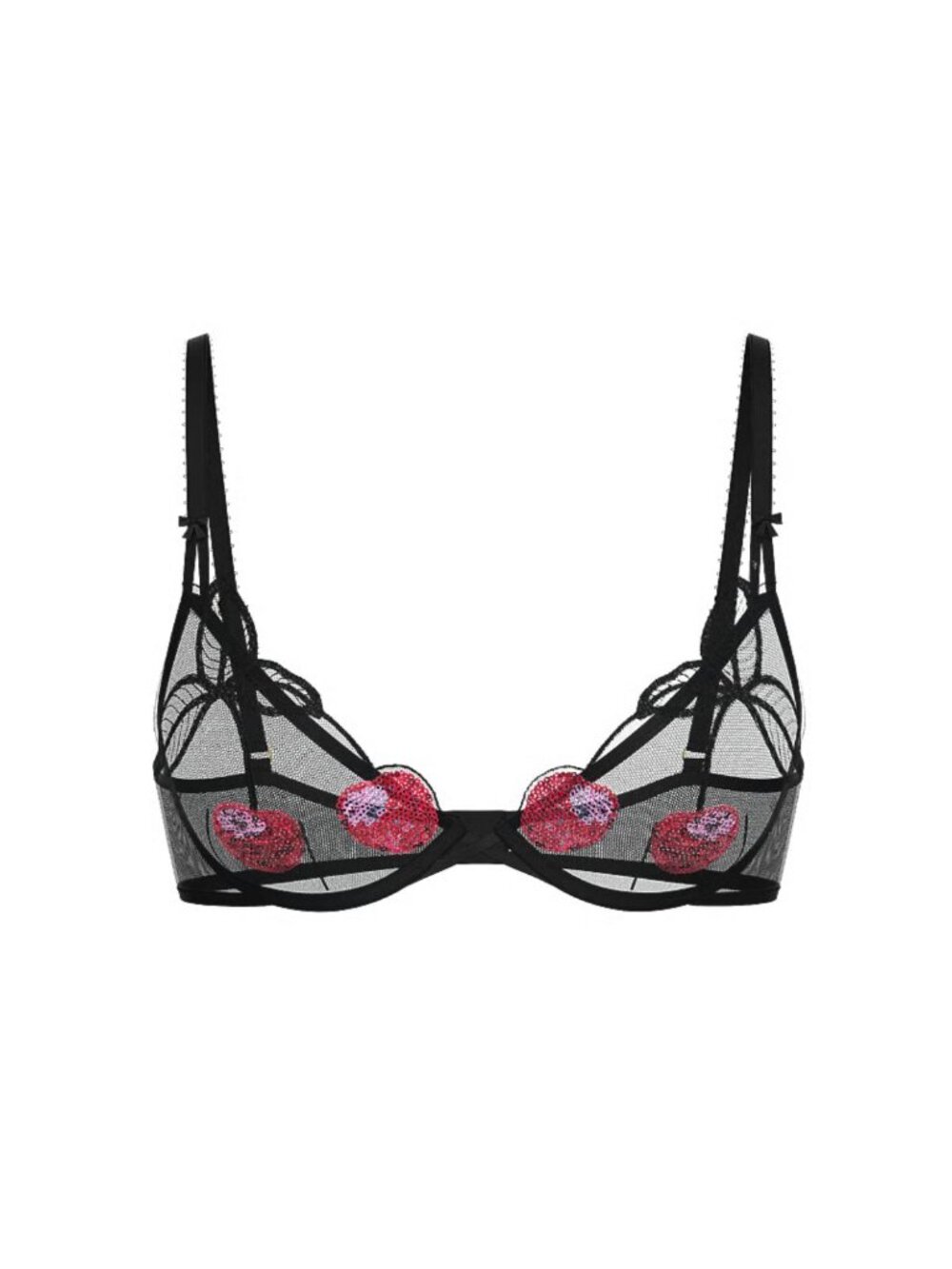 New! Victoria’s Secret Cherry Embroidery Sequin Shine Demi Bra 36D 34521